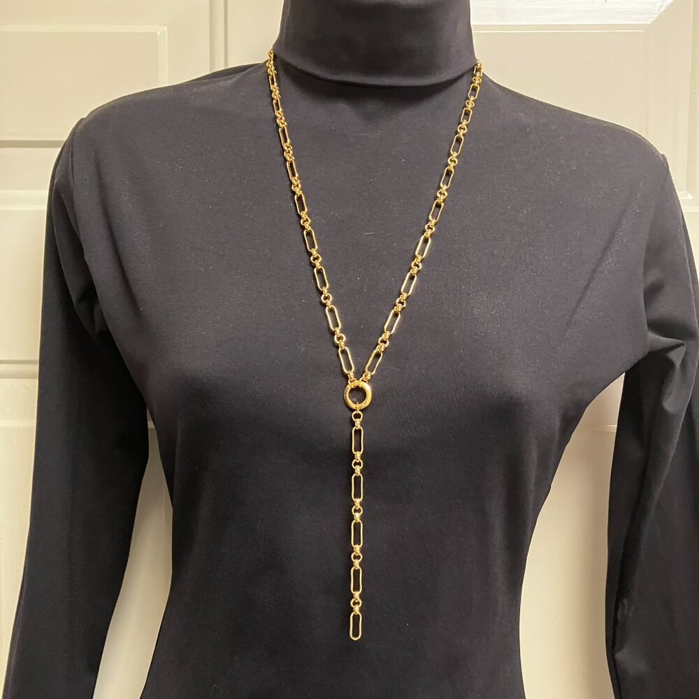 18k Real Gold Plated over Brass Y Lariat Paper Clip 24 inches Chain New